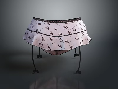 Stylish Pink Skirt with Bow Patterns Black Trim and Ruffled Hem 3d model