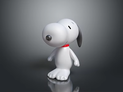 Snoopy The Dog Character White Toy Figure With Red Collar Standing On Shiny Surface 3d model