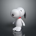 Snoopy The Dog Character White Toy Figure With Red Collar Standing On Shiny Surface
