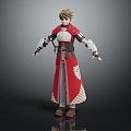 Red Robe Warrior Character And Wolf Creature In Fantasy Adventure Setting 3d model