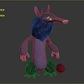 Cartoon Style Fantasy Creature Character Sitting With Purple Body Pink Ears And Long Nose