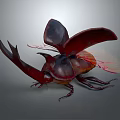 Vibrant Red Beetle Showcasing Expanded Wings And Long Horned Body Structure 3d model