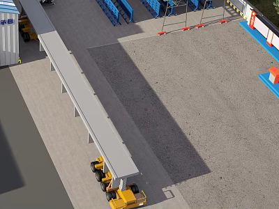 Yellow Utility Vehicle Parked Under Canopy On Concrete Construction Site 3d model