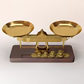 Golden Commercial Balance Scale With Wooden Base And Precision Weights