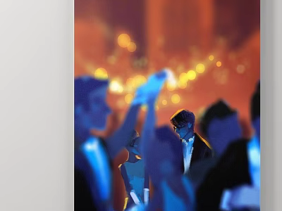 Abstract Painting With Blurred Crowd Silhouettes Raised Hands Warm Toned Light Spots Lively Dreamy Atmosphere 3d model