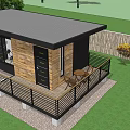 Modern Small House Exterior Design With Wooden White Facade Large Windows And Green Lawn