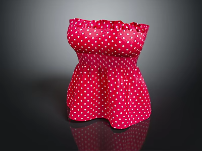 Red Strapless Dress With White Polka Dots And Ruffled Fitted Silhouette Design 3d model
