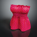 Red Strapless Dress With White Polka Dots And Ruffled Fitted Silhouette Design