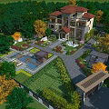 Luxury Villa Garden Landscape With Swimming Pool Pavilion Lush Greenery And Colorful Trees
