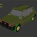 Green Compact Hatchback Car With Blue Windows And Roof Rack