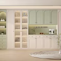 Modern Light Green White Wine Cabinet With Glass Doors Coffee Machine And Potted Plant