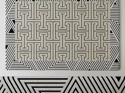 Modern Square Rug With Black and White Intricate Geometric Lines And Maze Pattern Design 3d model