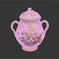 Intricate Ceramic Sculpture With Lid Green Handles Floral Patterns And Gold Accents