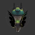 Fantasy Winged Rabbit With Green Yellow Feathers And Colorful Collar Sculpture