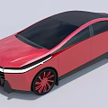 Red Modern Car With Sleek Body Black Roof Red Wheels And Front Light Strip