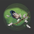 Elven Archer With Horns And Bow Surrounded By White Birds Butterflies On Green Grass