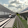 Transparent Safety Fence Along High Speed Railway Track With Solar Panels And Street Lamps