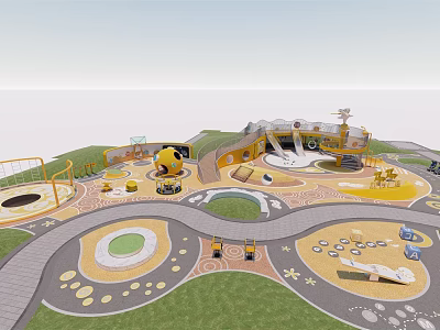 Fun Safe Children's Play Area with Slides Swings Climbing Frames and Colorful Lawn Design 3d model