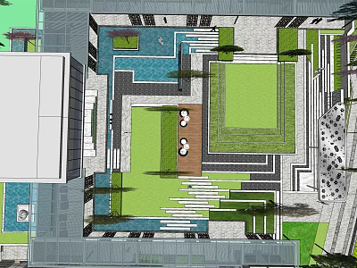 Well Designed Residential Landscape With Lush Green Lawns Water Features And Stone Walkways 3d model