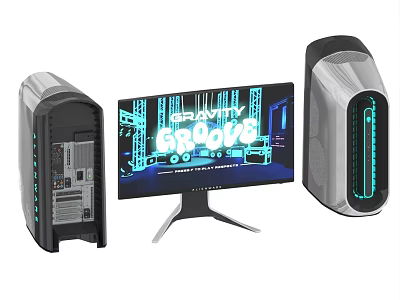 Gaming Computer Setup With Dual LED Desktop Towers Monitor And Gravity Groove Tech 3d model