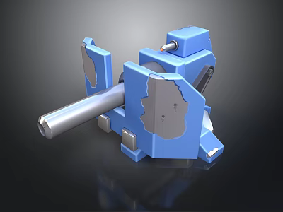 Blue Metal Artillery Weapon With Sturdy Barrel And Mechanical Mount Design 3d model