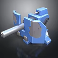 Blue Metal Artillery Weapon With Sturdy Barrel And Mechanical Mount Design