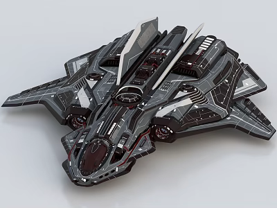 Futuristic Sci Fi Aircraft Featuring Sleek Black Gray Design And Wing Structure 3d model