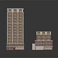Two Residential Buildings With Brick Red And White Exterior Multi Story Windows Balconies Design