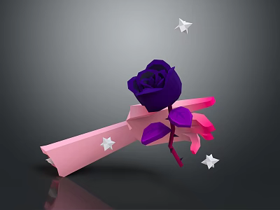 Man Holding Purple Rose With Pink Base And White Stars On Grey Background 3d model