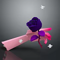 Man Holding Purple Rose With Pink Base And White Stars On Grey Background