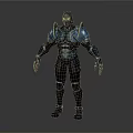 Detailed 3D Model of Armored Character With Blue Metallic Armor and Black Warrior Gear
