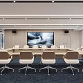 Modern Conference Room Interior With Neatly Arranged Chairs Large Screen And Wooden Walls