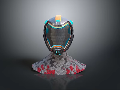 Tactical Weapon Helmet With Modern Design Blue Orange Lights And Camouflage Base 3d model