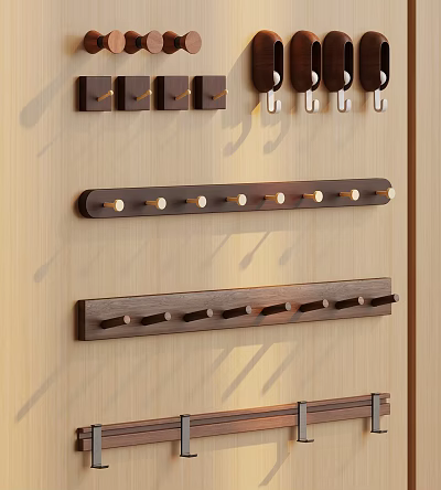 Wooden Wall Mounted Hooks With Multiple Pegs For Home Storage Organization 3d model