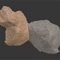 Two Irregular Shaped Textured Material Samples in Brown and Gray Colors on Dark Background Surface