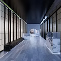 Modern Garden Landscape With Glass Curtain Walls Trees And Open Courtyard Paving