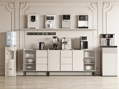 Daily Electrical Appliances Elegant Display In Modern Kitchen Cabinet With Shelves 3d model