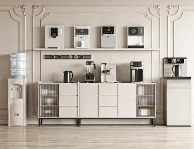 Daily Electrical Appliances Elegant Display In Modern Kitchen Cabinet With Shelves 3d model