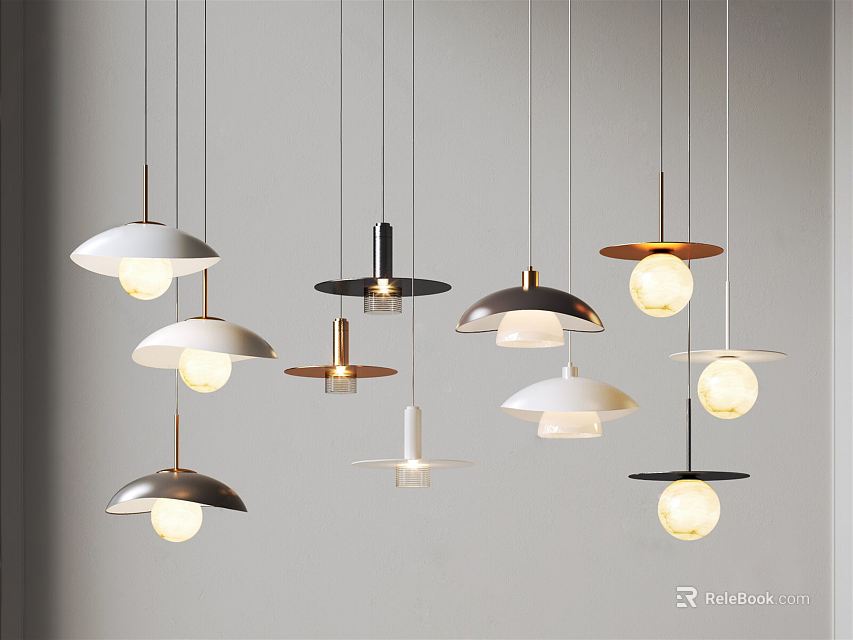 Elegant Modern Pendant Lights With Various Designs And Metal Frames For Interior 3d model 
