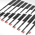 Black Metal Drawer Slides With Various Lengths And Red Size Labels