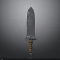 Antique Silver Knife With Worn Textured Blade Brown Wooden Handle And Metal Ring