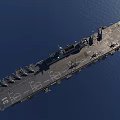 Aircraft Carrier Sailing On Calm Sea With Clear Blue Sky And Reflection