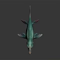 Blue Fish Crocodile Hybrid Monster Character For Game Movie With Open Mouth Sharp Teeth Fierce Eyes