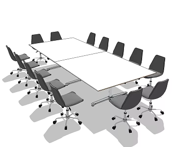 Rectangular Conference Table with Rolling Office Chairs in Modern Office Setting 3d model