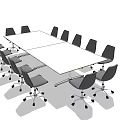 Rectangular Conference Table with Rolling Office Chairs in Modern Office Setting 3d model