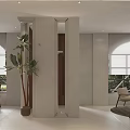 Modern Club Interior Design With Columns Plants Windows Chairs And Tables