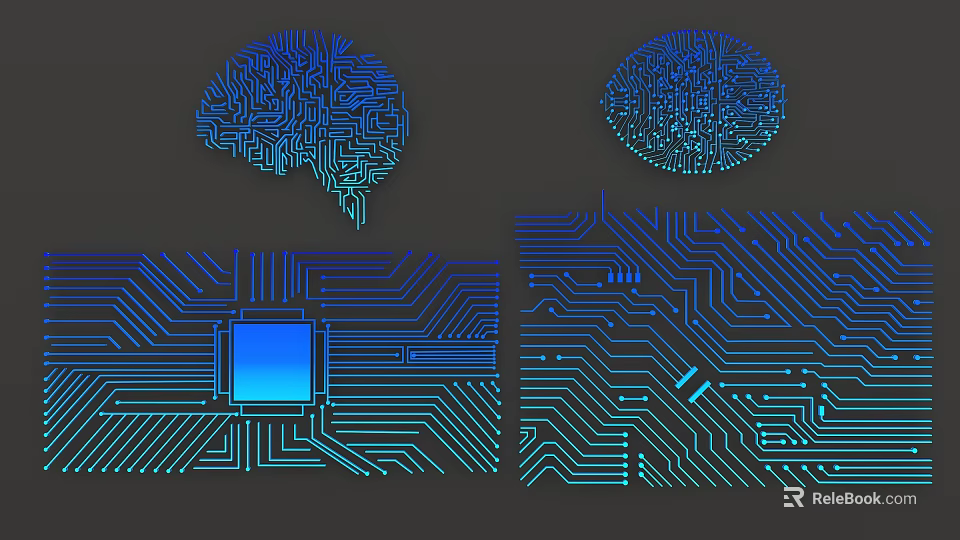 Blue Neural Network Design With Circuit Board Patterns And Brain Shapes 3d model