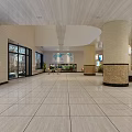 Front Desk Reception Area Modern Lobby With Comfortable Sofas Coffee Table And Green Plants