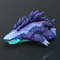 Mythical Purple Blue Creature With Spiked Back And Scaly Texture Glowing Mouth