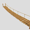 Outdoor Rope Bridge Structure With Wooden Planks Rope Railings And Wooden Posts